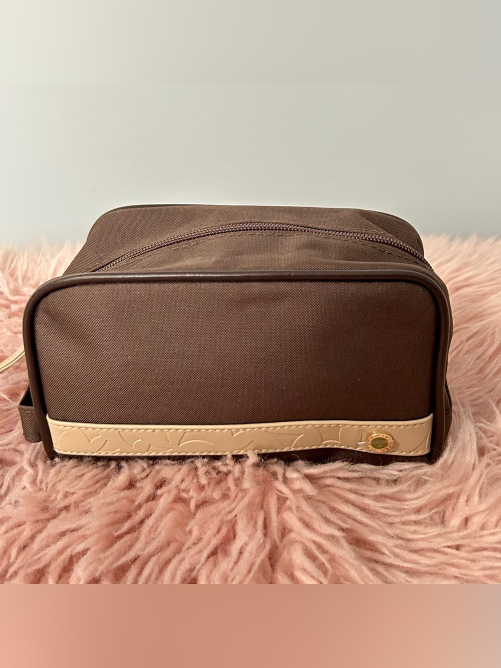 Bulgari Brown Men's Travel Dopp Kit with Tan Accent